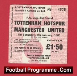 Tottenham Hotspur v Manchester United 1980 - Match Ticket - football memorabilia