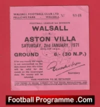 Walsall v Aston Villa 1971 – Football Match Ticket Fellows Park