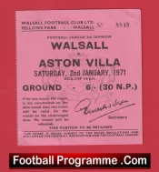 Walsall v Aston Villa 1971 – Football Match Ticket Fellows Park