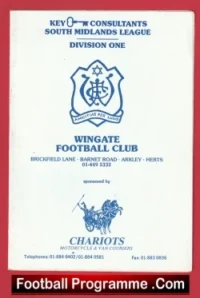 Wingate v Electrolux 1989 – Football Programme