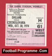 England v Czechoslovakia 1974 – Match Ticket