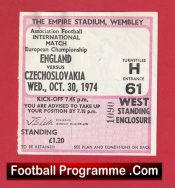 England v Czechoslovakia 1974 – Match Ticket