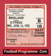 England v Cyprus 1975 – Match Ticket