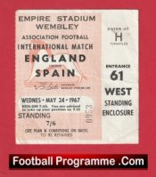 England v Spain 1967 – Match Ticket