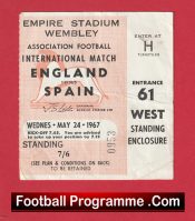 England v Spain 1967 – Match Ticket