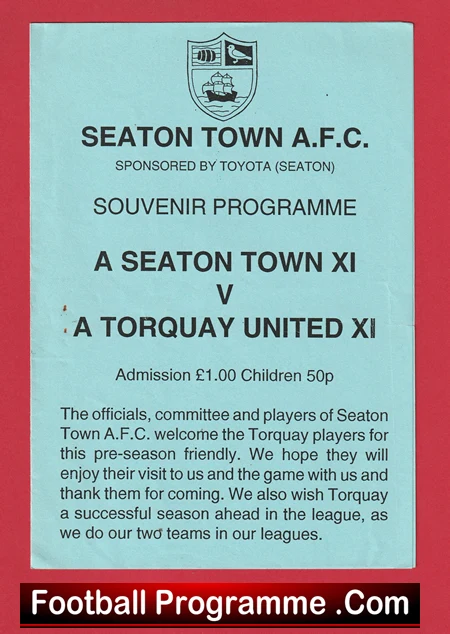 Seaton Town v Torquay United 1980s - Souvenir Programme - Image 2