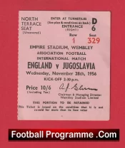 England v Yugoslavia 1956 – Football Ticket 1950s