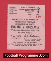 England v Yugoslavia 1956 – Football Ticket 1950s