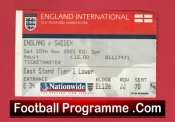 England v Sweden 2001 – Football Ticket