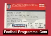 England v Sweden 2001 – Football Ticket