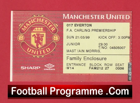 Manchester United v Everton 1999 - Treble Season Ticket - Image 2