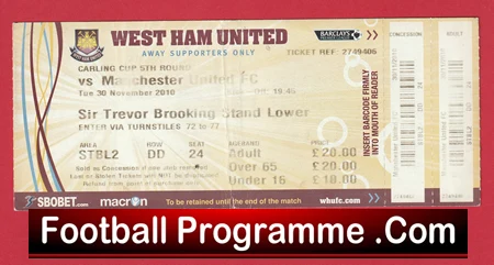 West Ham United v Manchester United 2010 - Football Ticket - Image 2