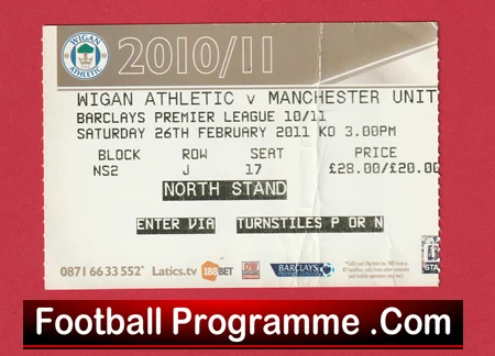 Wigan Athletic v Manchester United 2011 - Football Ticket - Image 2