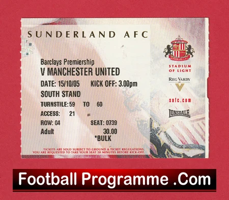 Sunderland v Manchester United 2005 - Match Ticket - Image 2