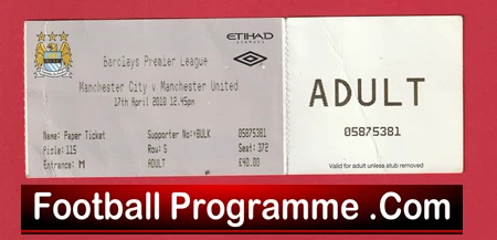Manchester City v Manchester United 2010 - Match Ticket - Image 2