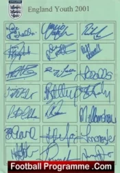 England Youth Team Sheet Multi Signed Autographed 2001