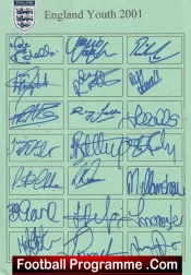 England Youth Team Sheet Multi Signed Autographed 2001