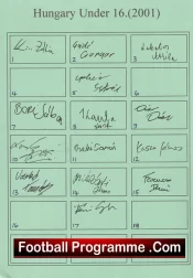 Hungary Team Sheet Multi Signed Under 16 team 2001