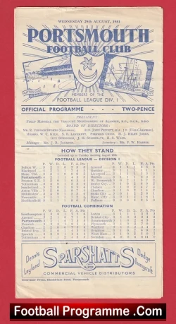  Portsmouth v Wolves 1951 - 1950s Football Programme .COM Football Programmes Memorabilia