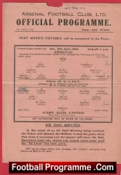 Arsenal v West Ham United 1943 – War Time Programme