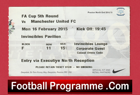 Preston North End v Manchester United 2015 - FA Cup Ticket - Image 2