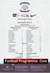 Preston North End v Manchester United 2015 – FA Cup Team Sheet