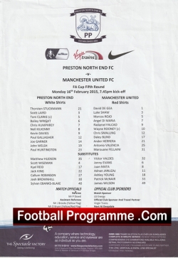 Preston North End v Manchester United 2015 - FA Cup Team Sheet