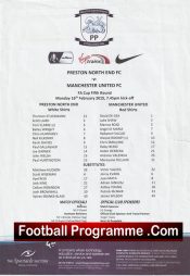 Preston North End v Manchester United 2015 – FA Cup Team Sheet