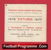 Manchester United Football Club Fixtures Booklet 1976 – 1977