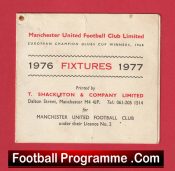 Manchester United Football Club Fixtures Booklet 1976 – 1977