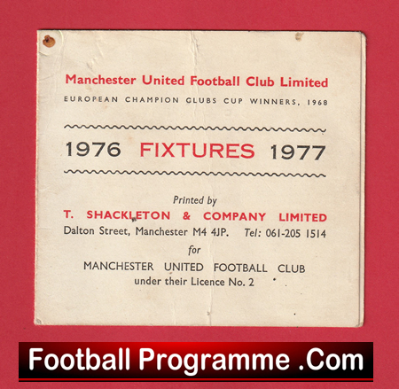 Manchester United Football Club Fixtures Booklet 1976 - 1977 - Image 2