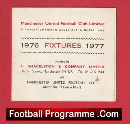 Manchester United Football Club Fixture Booklet 1976 - 1977 - Image 2