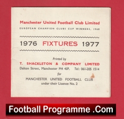 Manchester United Football Club Fixture Booklet 1976 - 1977