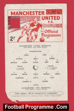  Manchester United v Manchester City 1968 - Man Utd Reserves Game Football Programme .COM Football Programmes Memorabilia