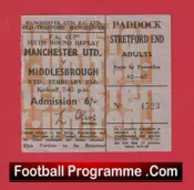 Manchester United v Middlesbrough 1970 – FA Cup QF Replay Ticket