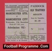Manchester United v Manchester City 1969 – LC Semi Final Match Ticket
