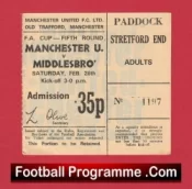Manchester United v Middlesbrough 1972 – Match Ticket 1970’s