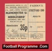 Manchester United v Middlesbrough 1972 – Football Ticket 1970s