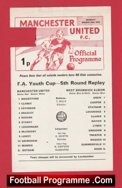  Manchester United v WBA 1976 - Man Utd FA Youth Cup West Brom Football Programme .COM Football Programmes Memorabilia