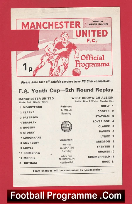 Manchester United v WBA 1976 - Man Utd FA Youth Cup - Image 2