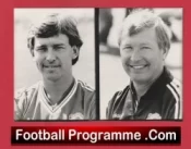 Manchester United Press Photograph Bryan Robson + Alex Ferguson 1987