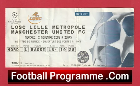Lille OSC v Manchester United 2005 - Football Ticket France French - Image 2