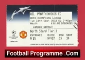 Manchester United v Panathinaikos 2003 – Match Ticket