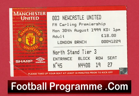 Manchester United v Newcastle United 1999 - Football Ticket - Image 2