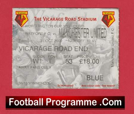 Watford v Manchester United 2000 - Match Day Ticket - Image 2