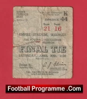 Preston North End v Huddersfield Town 1938 – FA Cup Final Ticket