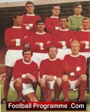 Manchester United Denis Law + Alex Stepney Signed Team Poster 1960s