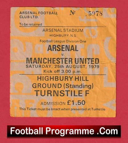 Arsenal v Manchester United 1979 - Football Ticket - Image 2