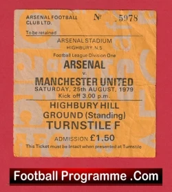 Arsenal v Manchester United 1979 - Football Ticket - football memorabilia