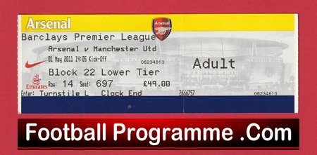 Arsenal v Manchester United 2011 - Football Ticket - football memorabilia